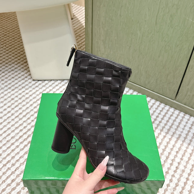 BOTTEGA VENETA 26S INTRECCIATO BOOTS 70 MM IN BLACK LAMBSKIN