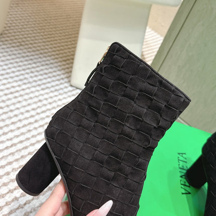 BOTTEGA VENETA 26S INTRECCIATO BOOTS 70 MM IN BLACK SUEDE