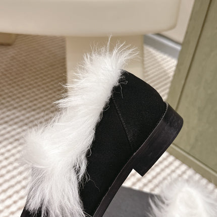 CHANEL 25S LOAFERS MOCCASIN IN BLACK SUEDE WITH WHITE MINK FUR LINING