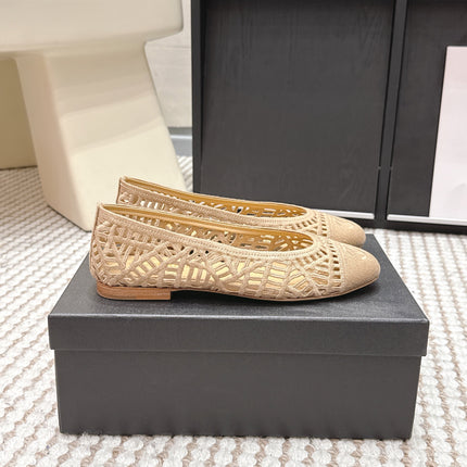 CHANEL 26S BALLET FLATS IN BEIGE MESH AND FABRIC