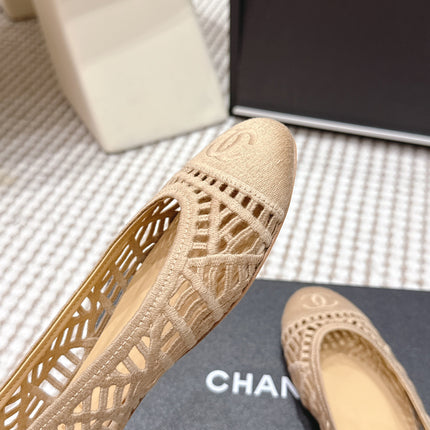 CHANEL 26S BALLET FLATS IN BEIGE MESH AND FABRIC