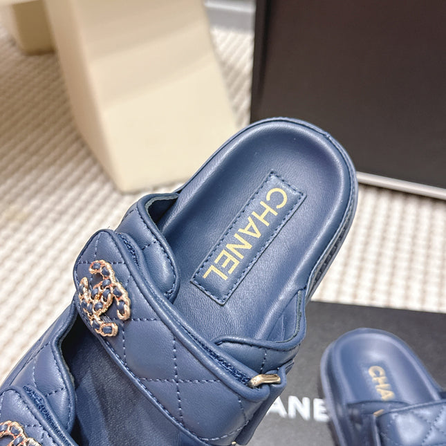 CHANEL 26S SANDALS IN SLATE BLUE CALFSKIN