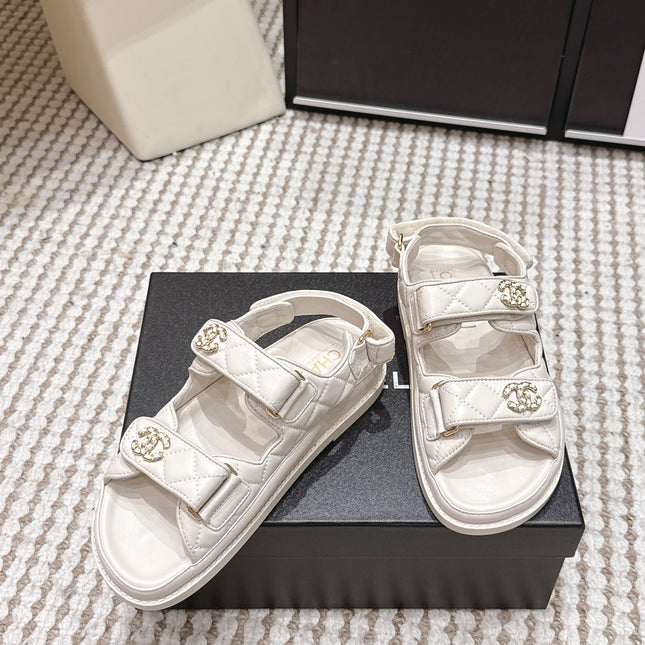 CHANEL 26S QUILTED DAD SANDALS IN CREAM WHITE CALFSKIN