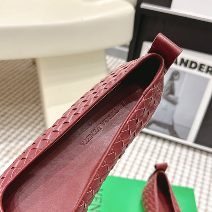 BOTTEGA VENETA 26S SQUARE-TOE FLATS IN RED TECHNICAL WOVEN LAMBSKIN