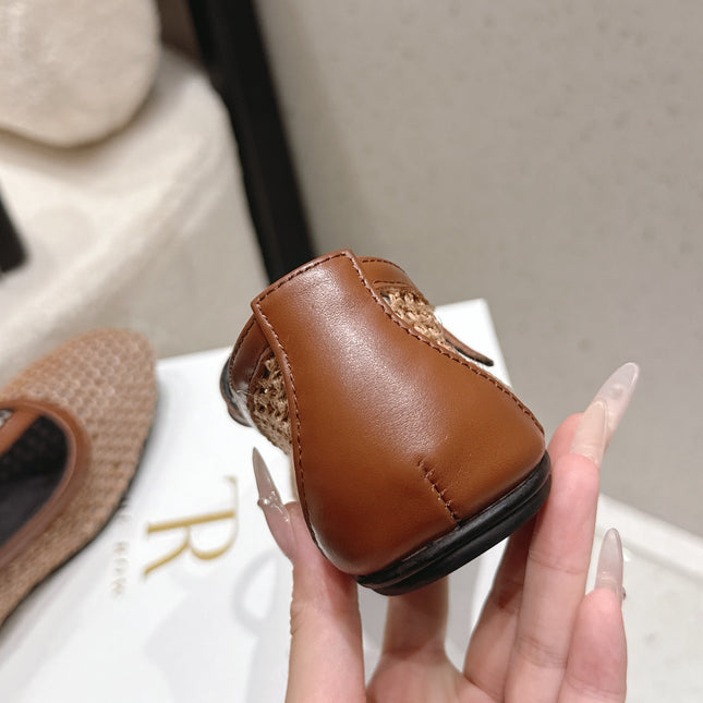 THE ROW 26S MARY JANE FLATS IN LIGHT BROWN CALFSKIN AND MESH