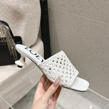 LOEWE 26S WOVEN HEEL SANDALS 50 MM IN WHITE LAMBSKIN