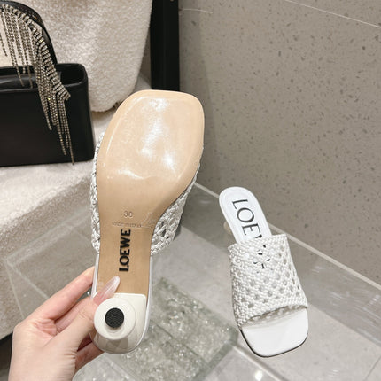 LOEWE 26S WOVEN HEEL SANDALS 50 MM IN WHITE LAMBSKIN