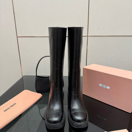 MIUMIU 25S KNEE-HIGH BOOTS IN BLACK CALFSKIN