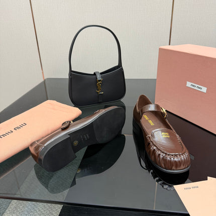 MIUMIU 25S LOAFERS WITH STRAP IN DARK BROWN LAMBSKIN