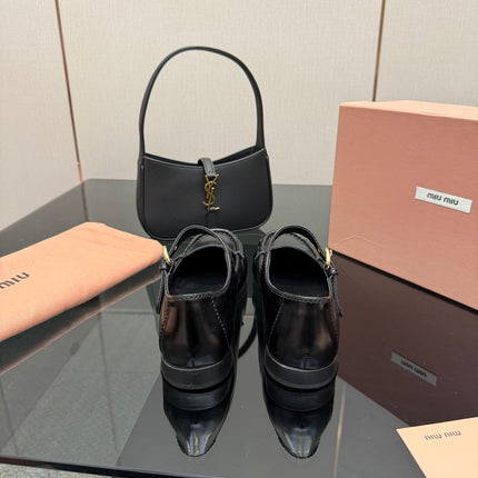 MIUMIU 25S LOAFERS WITH STRAP IN BLACK LAMBSKIN