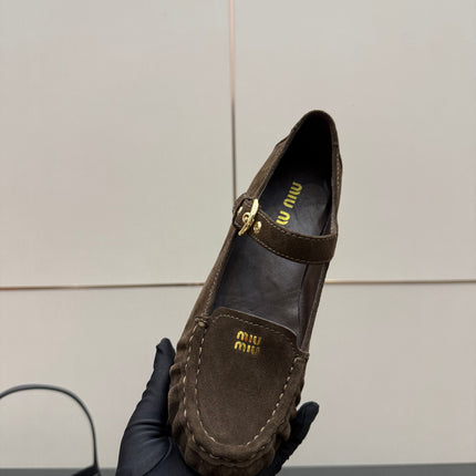 MIUMIU 25S LOAFERS WITH STRAP IN DARK BROWN SUEDE