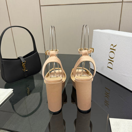 DIOR 26S HIGH HEEL SANDALS 120 MM IN NUDE BEIGE SATIN