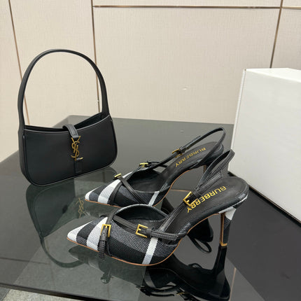 BURBERRY 26S SLINGBACK HEELS 85 MM IN STRIPED COLOR COORDINATION FABRIC STYLE 9
