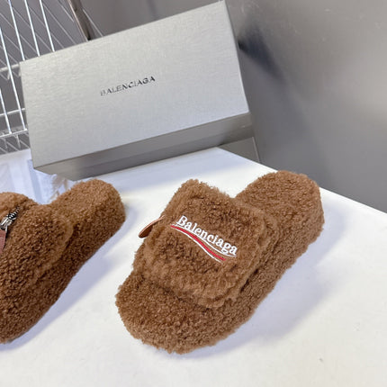 BALENCIAGA 25S SLIPPERS IN BROWN  FAUX SHEARLING
