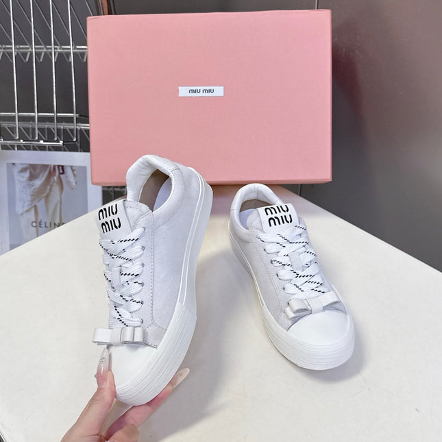 MIUMIU 25S SNEAKERS IN WHITE SUEDE