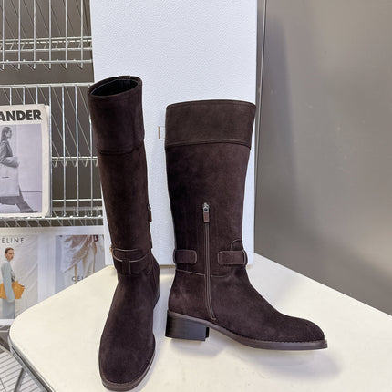 DIOR 25S BROWN HIGH BOOTS IN DARK BROWN SUEDE