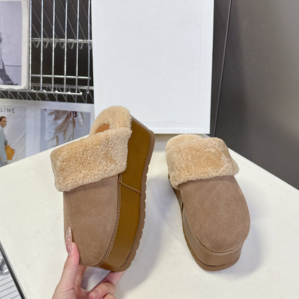 CELINE 26S WEDGE MULES IN SAND BEIGE SUEDE AND WOOL