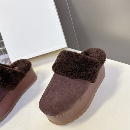 CELINE 26S WEDGE MULES IN PLUM BROWN SUEDE AND WOOL