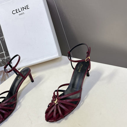 CELINE 26S HIGH-HEEL SANDALS 60 MM IN DARK RED CALFSKIN