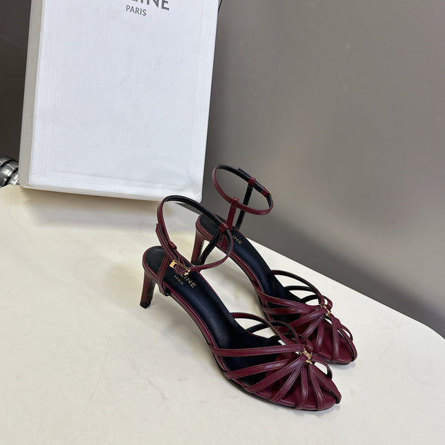 CELINE 26S HIGH-HEEL SANDALS 60 MM IN DARK RED CALFSKIN