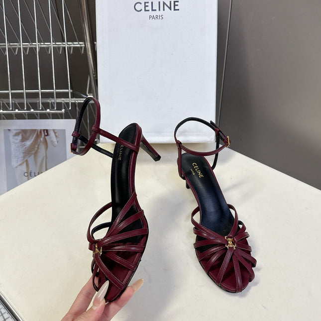 CELINE 26S HIGH-HEEL SANDALS 60 MM IN DARK RED CALFSKIN