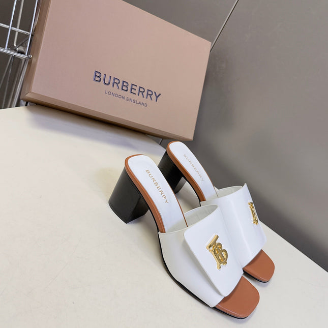 BURBERRY 26S HIGH HEEL MULE SANDALS 60MM IN WHITE CALFSKIN