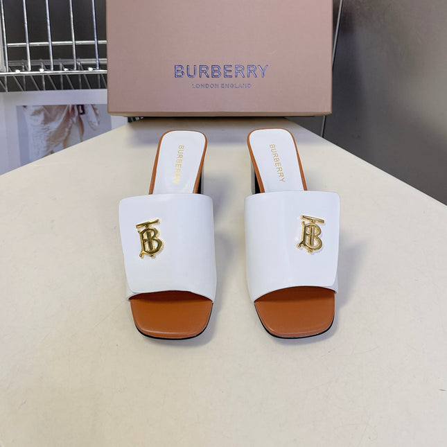 BURBERRY 26S HIGH HEEL MULE SANDALS 60MM IN WHITE CALFSKIN