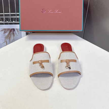 LP 26S SLIDES IN BEIGE CANVAS AND BROWN CALFSKIN