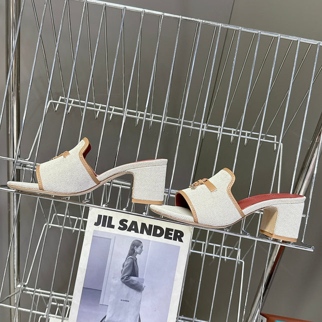 LP 26S HIGH HEEL SANDALS IN BEIGE CANVAS AND BROWN CALFSKIN