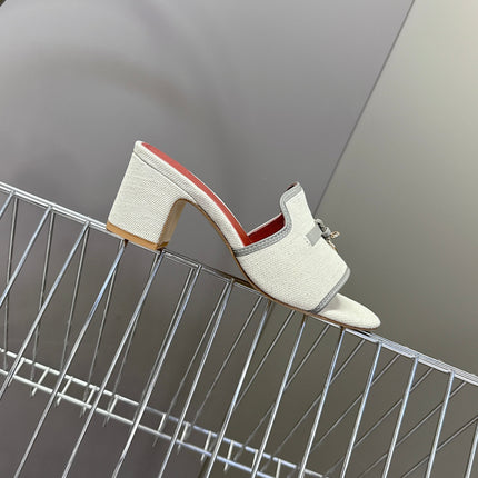 LP 26S HIGH HEEL SANDALS IN BEIGE CANVAS AND GREY CALFSKIN