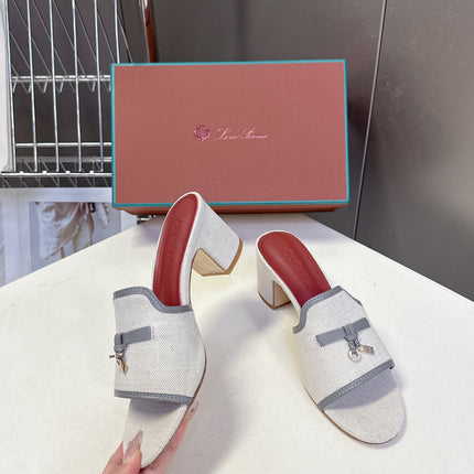 LP 26S HIGH HEEL SANDALS IN BEIGE CANVAS AND GREY CALFSKIN