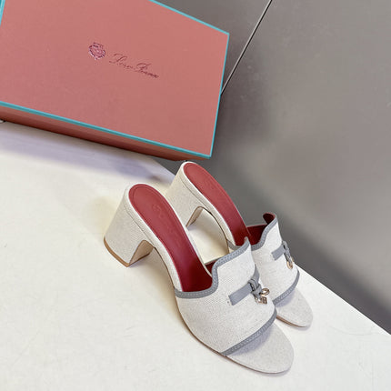 LP 26S HIGH HEEL SANDALS IN BEIGE CANVAS AND GREY CALFSKIN
