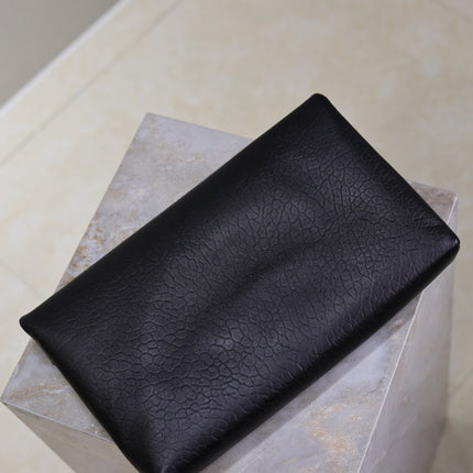 YSL 25S CASSANDRE LARGE ENVELOPE POUCH 29 IN BLACK CALFSKIN GRAY HARDWARE