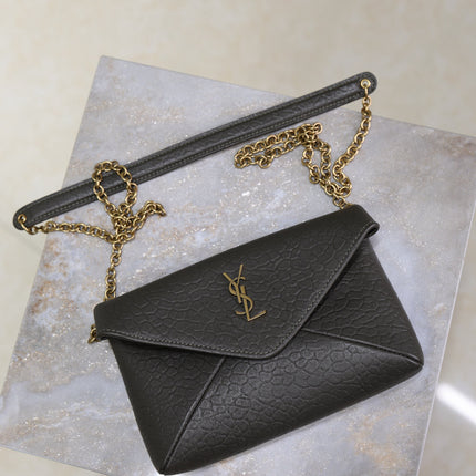 YSL 25S CALYPSO MINI 19 IN CHARCOAL GRAY LAMBSKIN GOLD HARDWARE