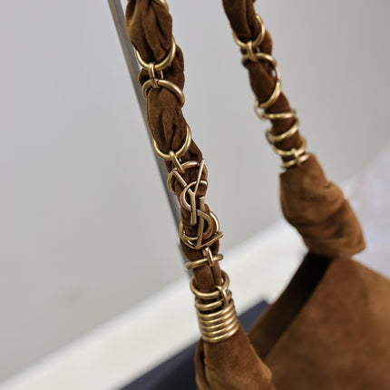 YSL 25S AMALIA 50 IN DARK CARAMEL SUEDE GOLD HARDWARE