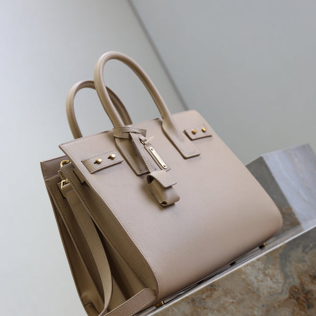YSL 25S SAC DE JOUR GM 32 IN DARK BEIGE SUPPLE GRAINED CALFSKIN