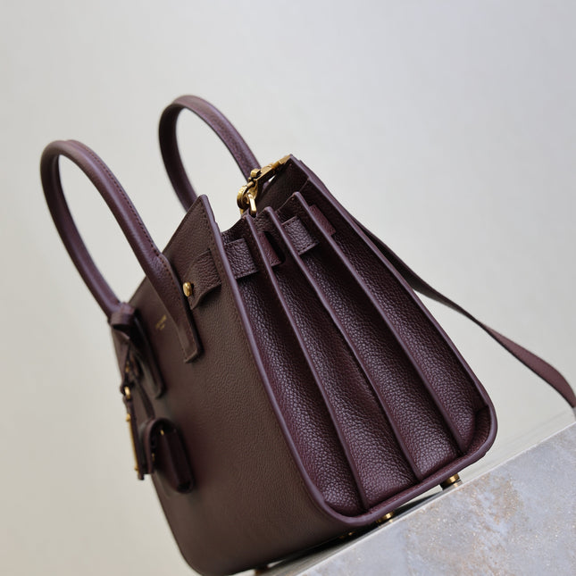 YSL 25S SAC DE JOUR MM 26 IN ROUGE CABERNET SUPPLE GRAINED CALFSKIN