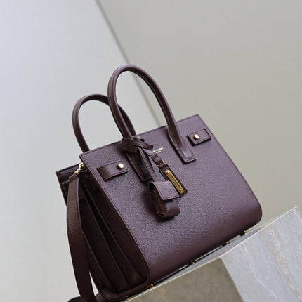 YSL 25S SAC DE JOUR MM 26 IN ROUGE CABERNET SUPPLE GRAINED CALFSKIN