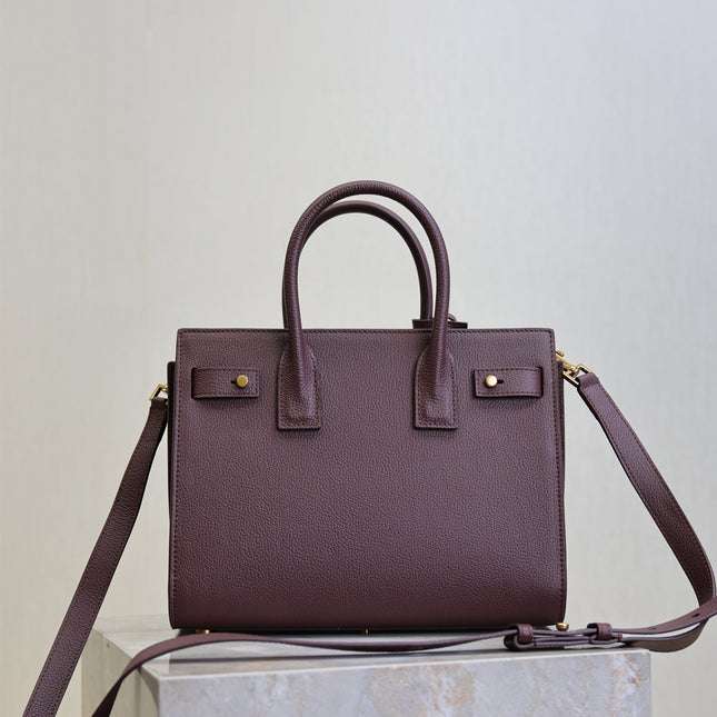 YSL 25S SAC DE JOUR MM 26 IN ROUGE CABERNET SUPPLE GRAINED CALFSKIN