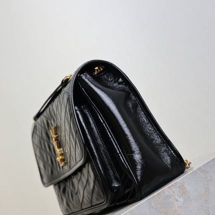 YSL 25S NIKI GM BAG 32 IN BLACK GLOSSY CALFSKIN GOLD HARDWARE