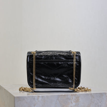 YSL 25S NIKI BAG 18 IN BLACK GLOSSY CALFSKIN GOLD HARDWARE