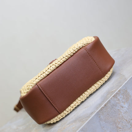 YSL 25S LE 5 À 7 SUPPLE BABY 16 IN RAFFIA AND CALFSKIN GOLD HARDWARE