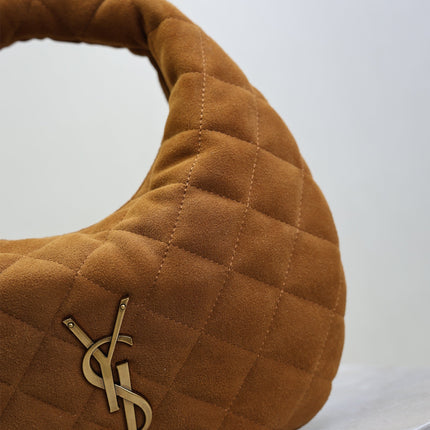 YSL 25S ICARINO MINI 17 IN CARAMEL QUILTED SUEDE GOLD HARDWARE
