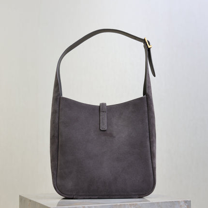 YSL 25S LE 5 À 7 SUPPLE SMALL 23 IN DARK GRAY SUEDE GOLD HARDWARE