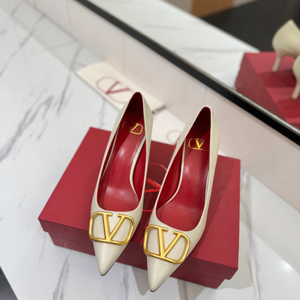 VALENTINO 26S HIGH HEELS 75 MM IN CREAM WHITE SMOOTH CALFSKIN WITH GOLD HARDWARE