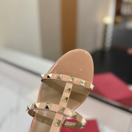 VALENTINO 26S HEELED SANDALS 60 MM IN BEIGE PINK CALFSKIN WITH GOLD STUDS