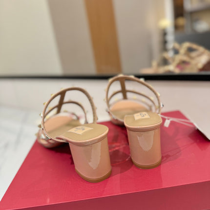 VALENTINO 26S HEELED SANDALS 60 MM IN BEIGE PINK CALFSKIN WITH GOLD STUDS