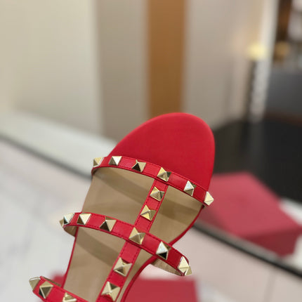VALENTINO 26S SANDALS IN RED CALFSKIN WITH GOLD STUDS