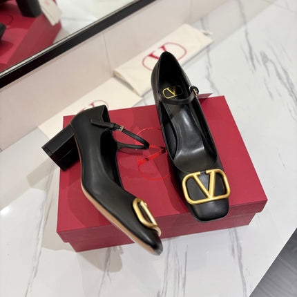 VALENTINO 26S MARY JANE HEELS 60 MM IN BLACK SMOOTH CALFSKIN WITH GOLD HARDWARE