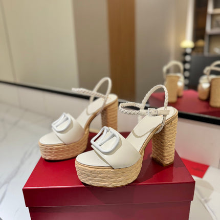VLTN ESPADRILLE WEDGE SANDALS 25S 115 MM IN WHITE LAMBSKIN